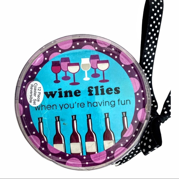 New 12 Piece Coaster Set “Wine Flies When You’re Having Fun” - Picture 4 of 7